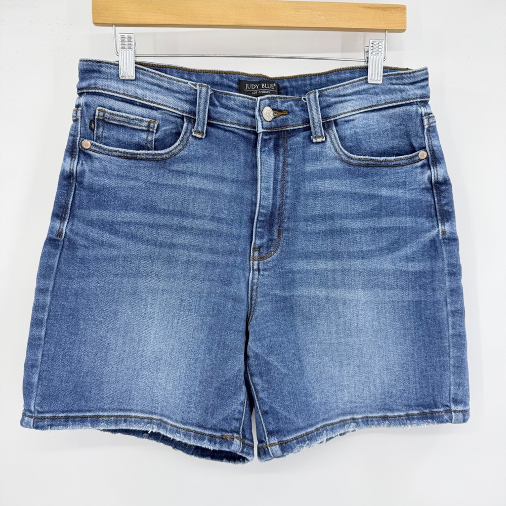 Judy Blue Denim Shorts Women Large Blue High Rise Mom Cut